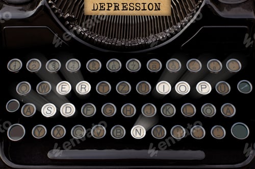 Preview: Inscription depression, article on depression. Vintage Typewriter