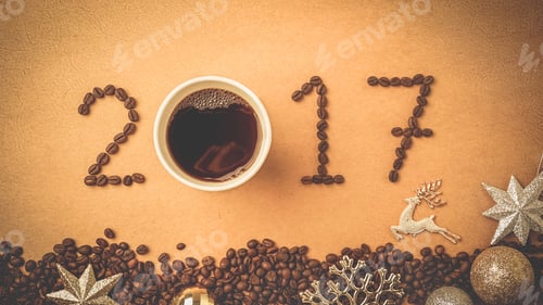Preview: 2017 Coffee Beans And Christmas Decorations In Vintage Style For New Year Concept