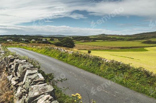 Preview: rustic asphalt road and field nothern ireland