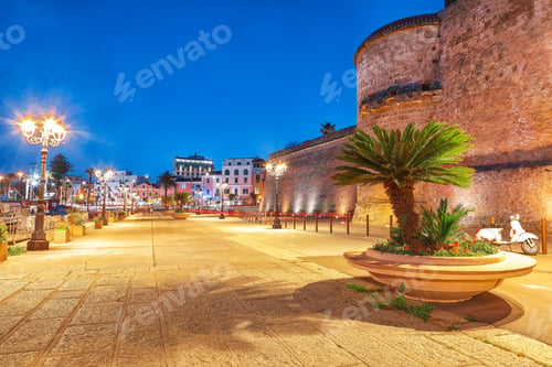 Preview: Gorgeous evening cityscape of historical part of Alghero town.