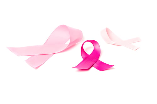 Preview: close-up view of pink breast cancer awareness ribbons isolated on white