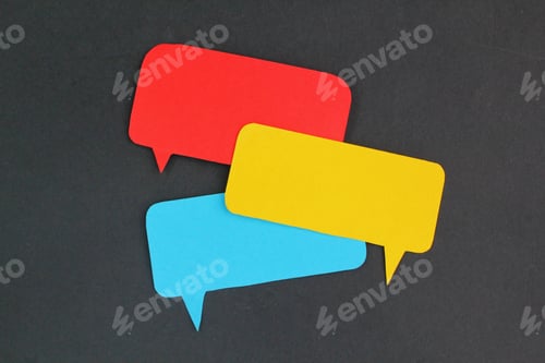 Preview: group chat with red blue yellow color. conversation concept. group conversation. speech bubbles.