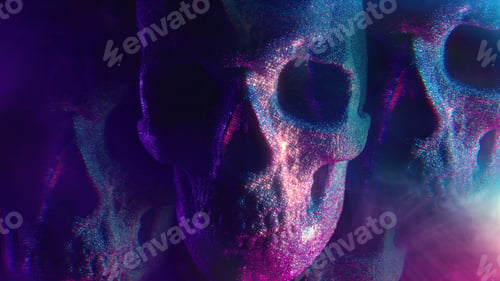 Preview: Triple glitter skulls with neon light. Power symbolism - mortality, rebellion.