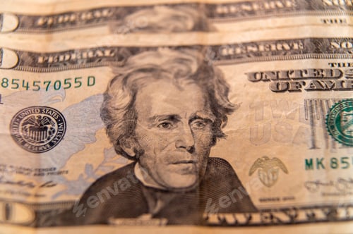 Preview: Macro of twenty dollar bills with Andrew Jackson on it