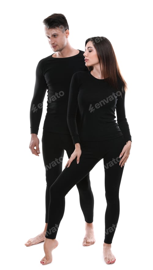 Preview: Couple wearing thermal underwear isolated on white