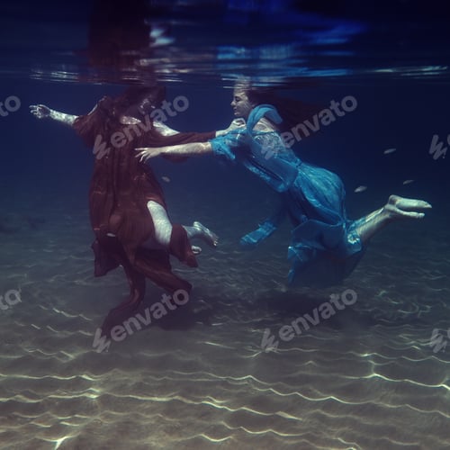 Preview: Two Girls In Dresses Play Underwater