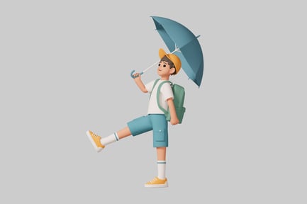 Preview: A person walking with an umbrella.