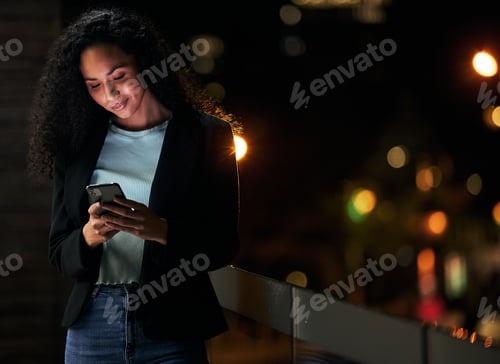 Preview: Phone, rooftop and professional woman typing internet search, scroll on website or contact social m