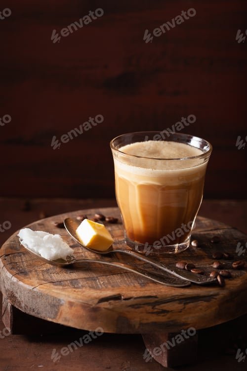 Preview: bulletproof coffee, keto paleo drink blended with butter and coc