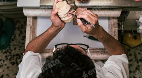 Preview: Dental technician fixing the parts of a dental prosthetic