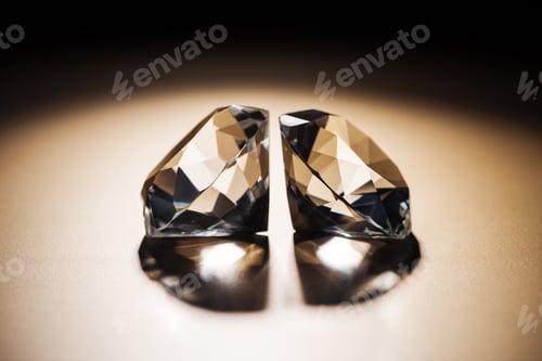 Preview: two clear big diamonds on black and golden background