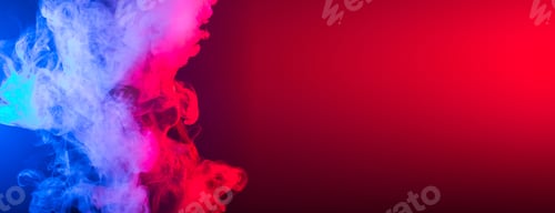 Vista previa: Banner smoke vape or e-cigarette in neon light at black background copy space