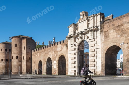 Preview: Aurelian wall and St. Giovanni gate in Rome. Italy landmark