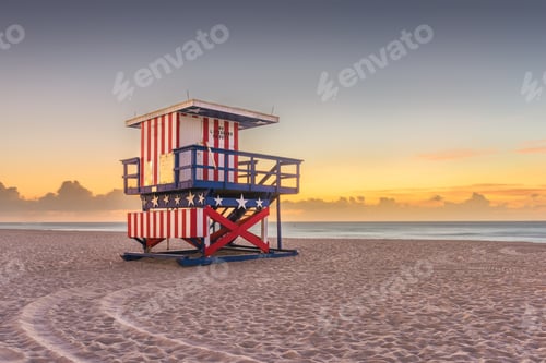 Preview: Miami Beach, Florida, USA sunrise and life guard tower