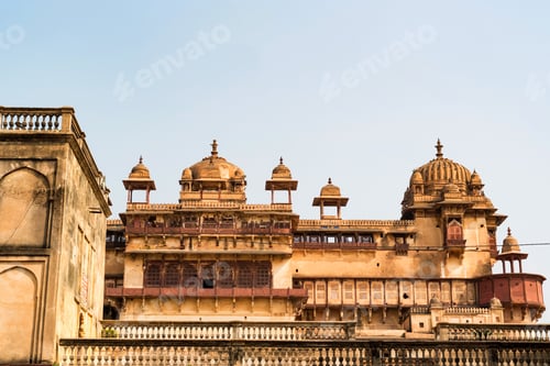 Preview: Outside view of Jahangir Mahal or Raja Palace walls Inside Orchha Fort Complex