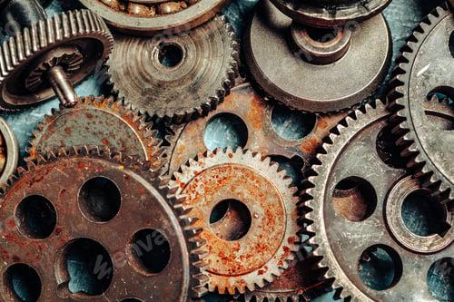 Preview: Close up of old rusty car parts on dark background