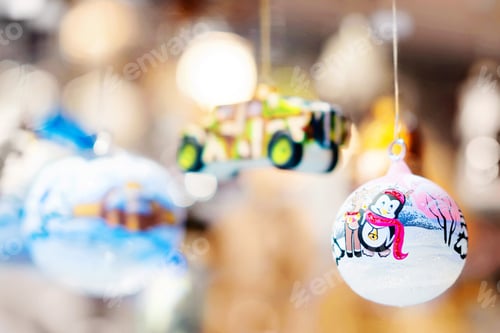 Preview: Hand-Painted Christmas Bauble with Winter Cottage Scene