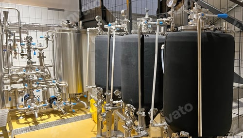 Preview: Brewery interior. Craft beer brewing equipment.