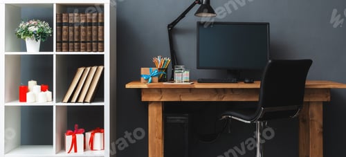 Preview: Home workplace desk with computer in the interior