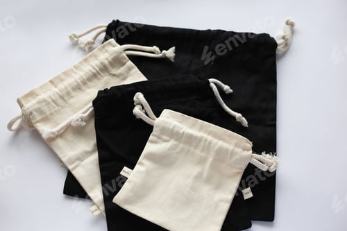 Preview: a set of reusable cotton eco bags. responsible consumption, eco-friendly concept