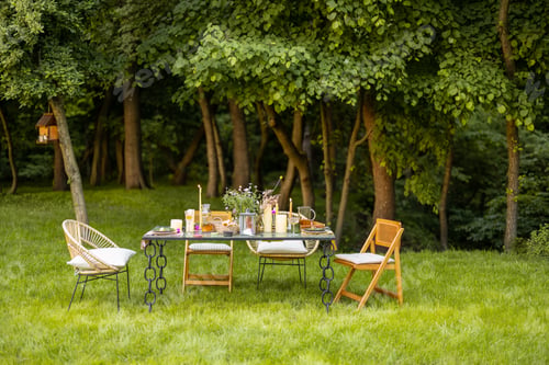 Preview: Beautifully decorated dining table on nature