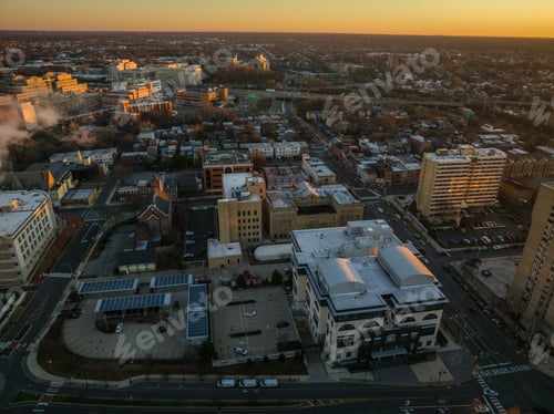 Preview: Aerial of the cityscape of Trenton with its residential buildings and highways in New Jersey at dawn