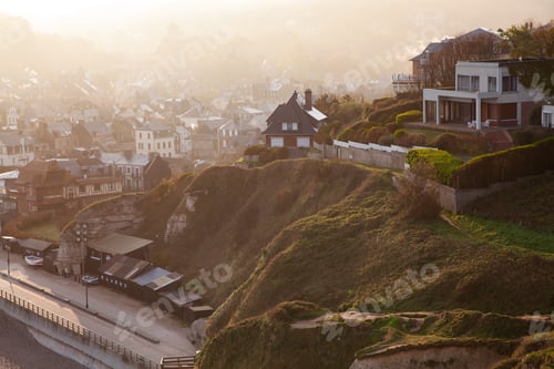 Preview: coastal landscape along the Falaise d'Aval the famous white cliffs of Etretat village