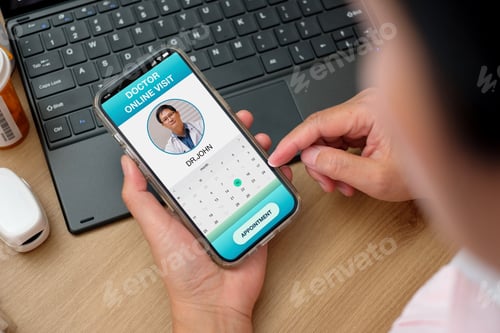 Preview: asian woman appointment consulting doctor visit on mobile app at home.telemedicine