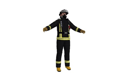 Preview: Firefighter in protective gear with extended arms