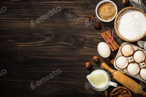 Preview: Baking ingredients on kitchen table