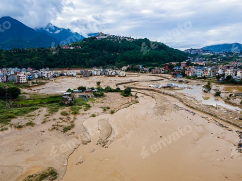 Preview: Drone view of the Nakhu River after flooded in Lalitpur, Nepal.