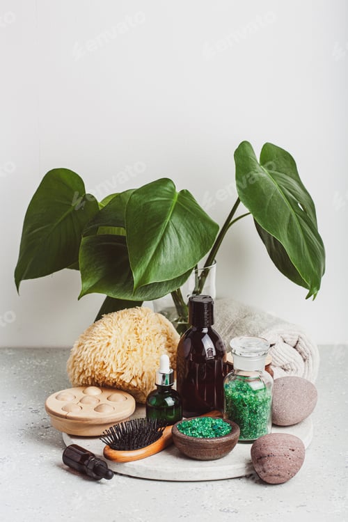 Preview: zero waste eco friendly hygiene bathroom concept wooden toothbrush soap reusable pads brush cosmetic