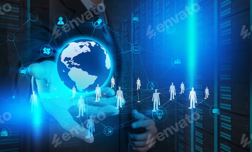 Preview: Double Exposure Of Businessman Working With New Modern Computer Show Social Network Structure