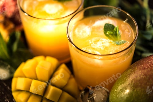 Preview: Glasses of juices. Refreshments and summer drinks