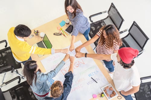 Preview: Top view scene of Asian and Multiethnic Business people with casual suit standing