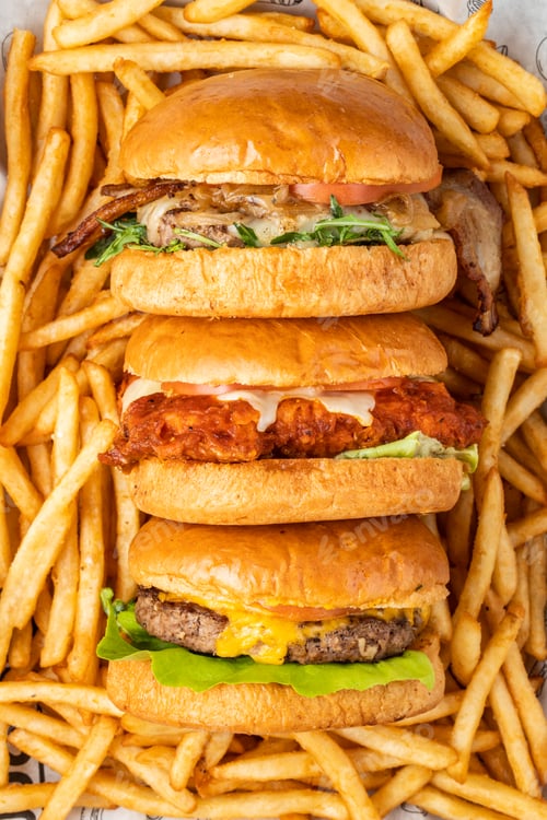 Preview: Close up shot of fresh burgers