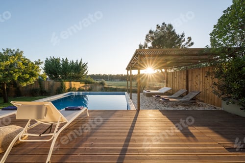 Preview: Modern villa with pool and deck with interior