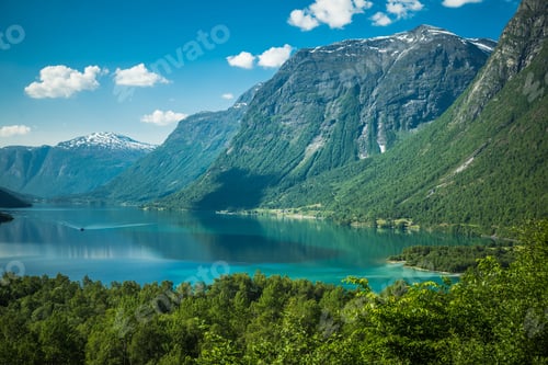 Preview: Scenic Sunny Summer Vista of Lovatnet Lake in the Municipality of Stryn in Vestland County