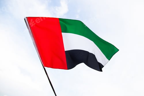 Preview: Waving fabric texture of the flag with color of United Arab Emirates, UAE real texture flag