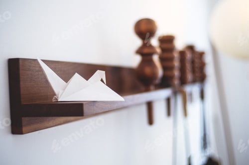 Preview: Paper Crane on Wooden Shelf Indoor Composition