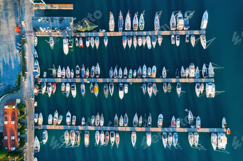 Preview: Aerial view of amazing boats at sunset in Marmaris, Turkey