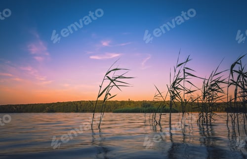 Preview: Amazing shot of a reflective lake on a beautiful sunset background