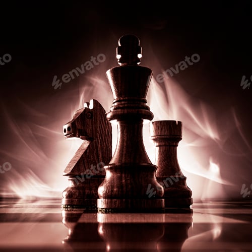 Preview: Chess game pieces and smoke