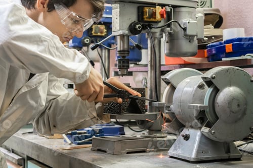Preview: male worker use grindstone at the factory b