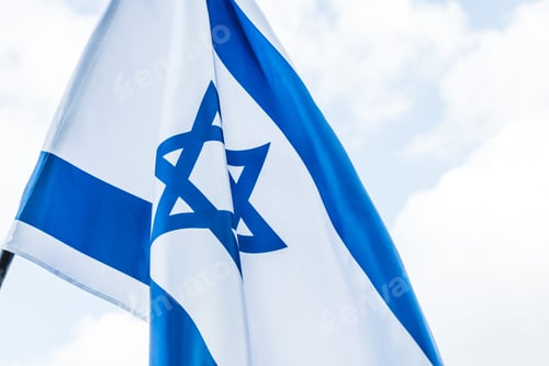 Preview: national flag of israel with star of david against sky with clouds