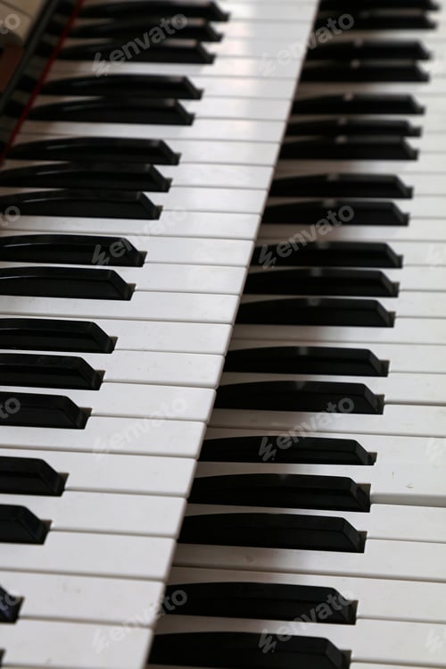 Preview: Close up old vintage double keyboard of organ