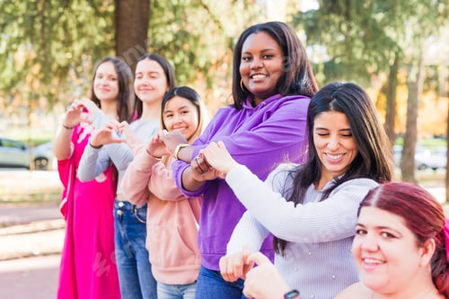 Visualização: Mãos em forma de coração, amor, inspiram inclusão, movimento feminista pela diversidade e direitos das mulheres em irmandades