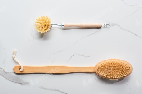 Preview: top view of body brushes on marble surface