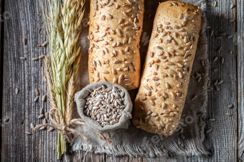 Preview: Healthy and fresh ciabattas with sunflowers seeds