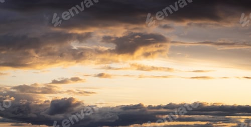 Preview: Panoramic View of Cloudscape during a colorful sunset or sunrise.